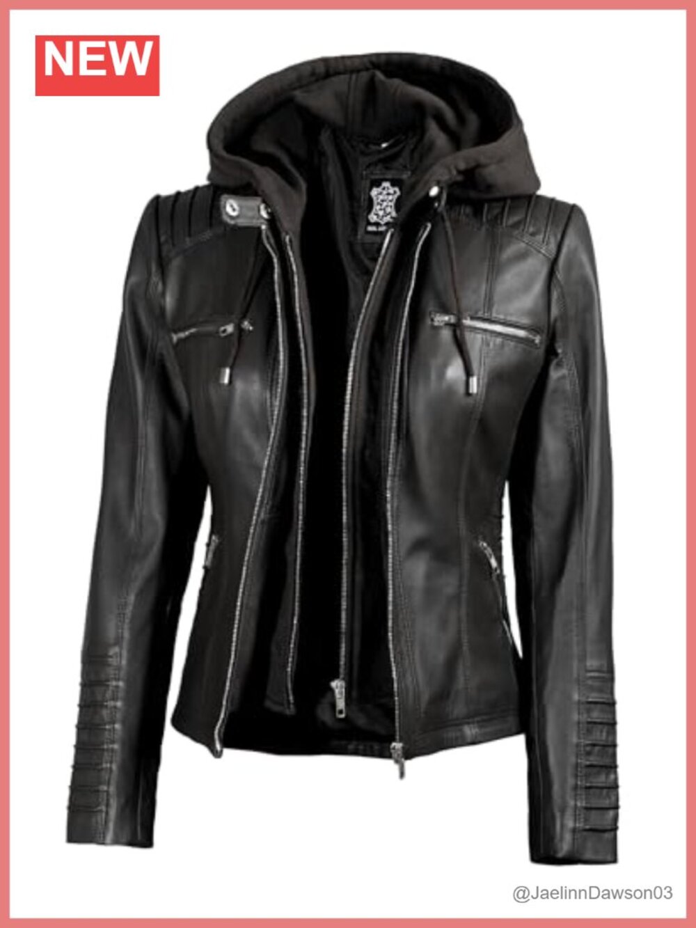 Lambskin Leather Jacket with Detachable Hood Quilted Zip-Up Women's Coat